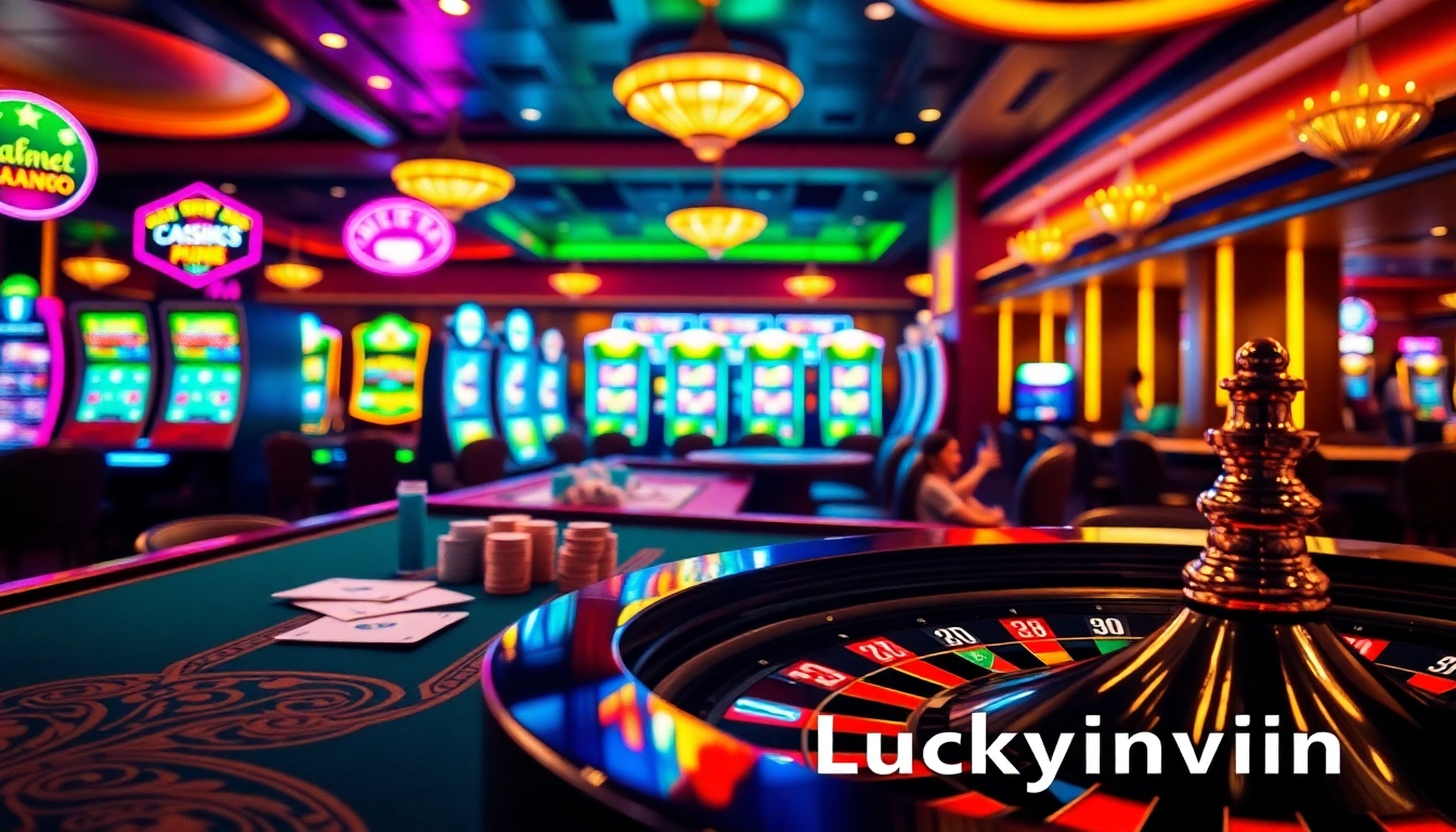 Experience the thrill of gaming at https://luckywin.vin/, featuring vibrant cards and roulette wheels.