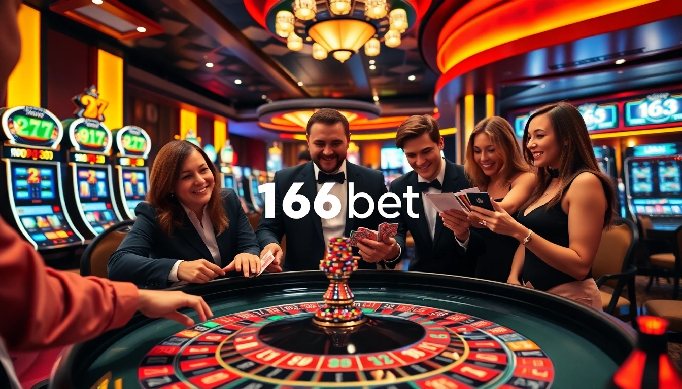 Experience the excitement of gambling at 166bet's luxurious casino with vibrant roulette and slot machines.