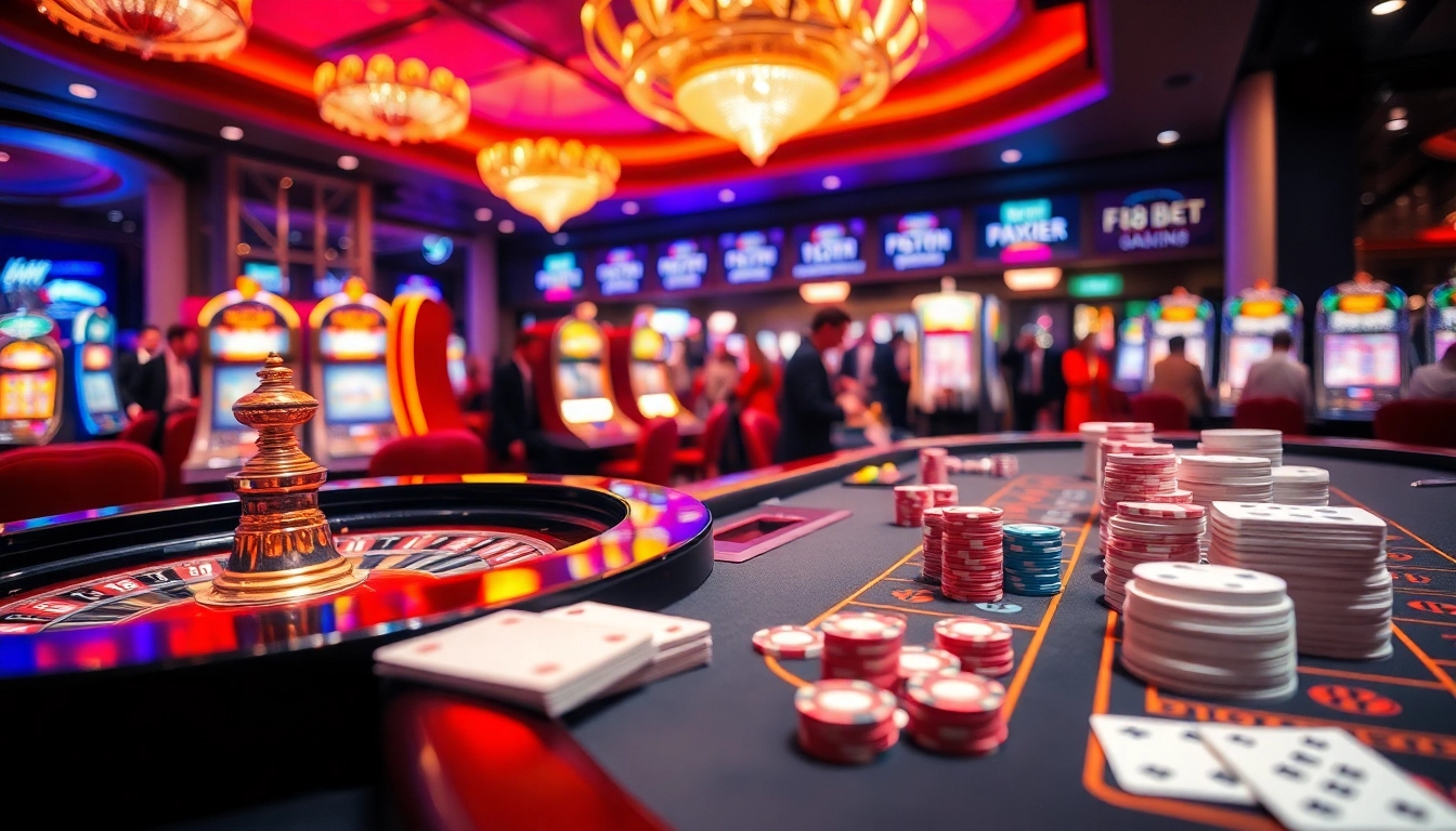 Experience the thrill of gaming at F8BET with vibrant casino tables and chips.