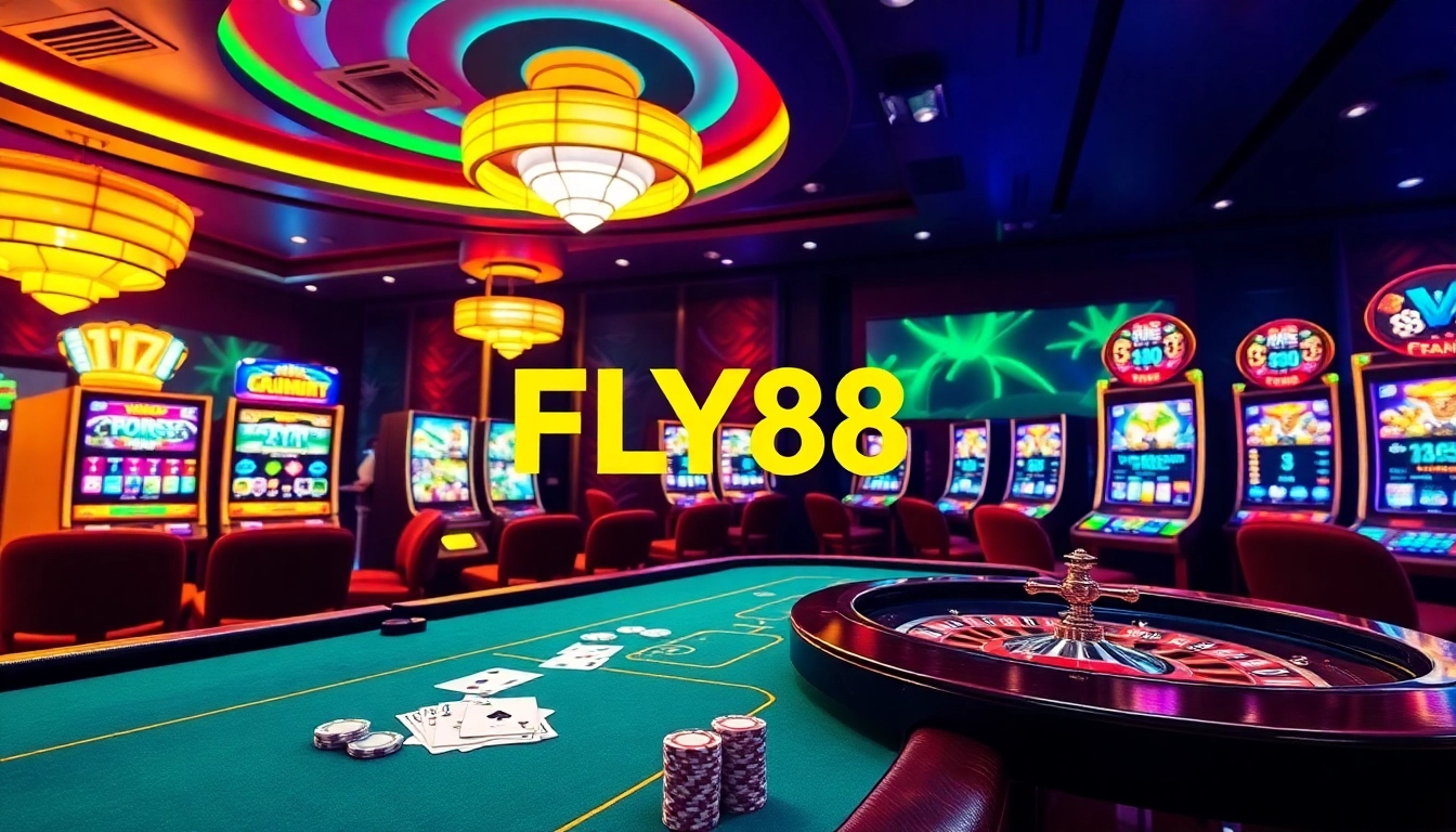 FLY88 offers an exciting casino experience with vibrant gaming tables and dynamic slot machines.