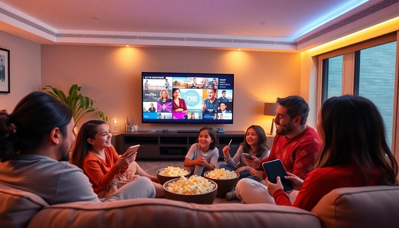 Meilleur Abonnement IPTV 4K en France, présenté dans un salon familial en train de regarder des films en streaming ensemble.