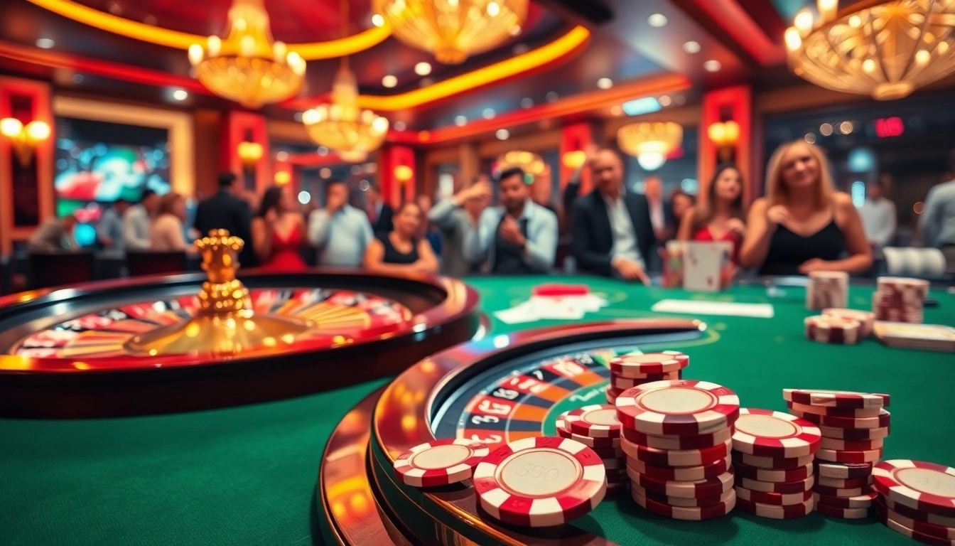 Experience the thrill of winning at 555 win with vibrant casino tables and excited players.