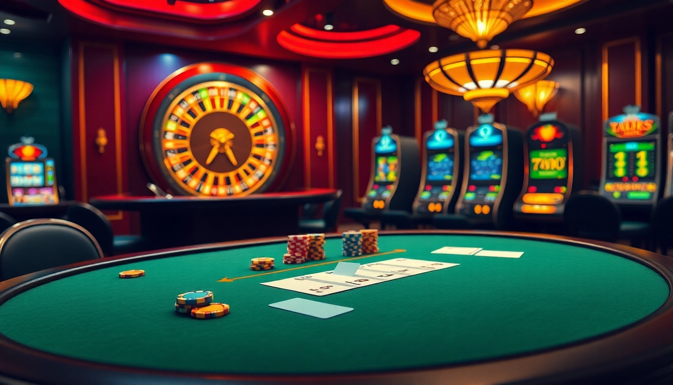 Tỷ lệ nhà cái highlighted in a luxurious casino scene featuring poker chips and a roulette wheel.