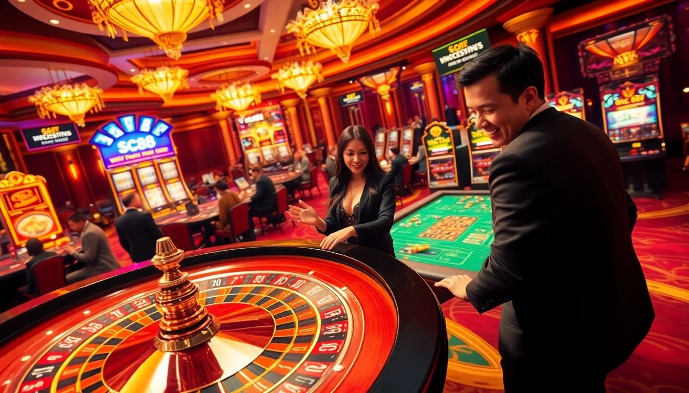 Exciting casino scene showcasing players engaging with SC88 games at vibrant tables and slots.